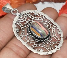 Rainbow Calsilica Gemstone Pendant 925 Sterling Silver Plated U336-B176