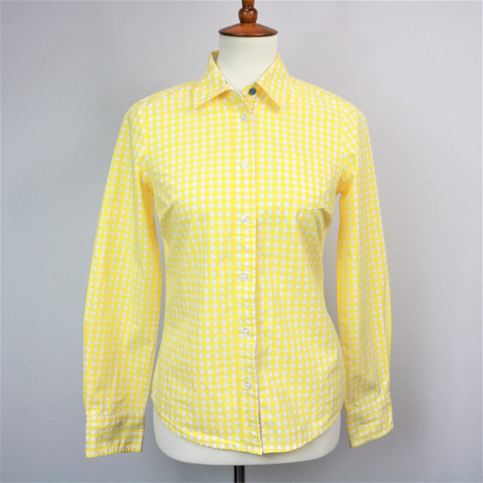 Boden Yellow Gingham Grid Collared Button Up Long… - image 1