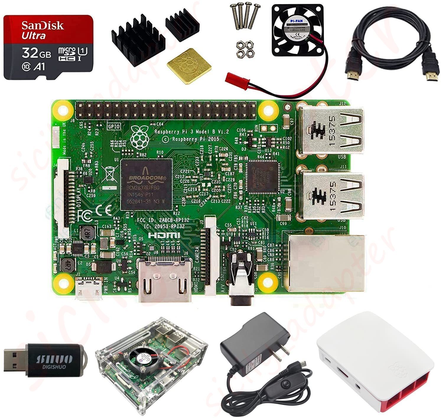 50Pcs [8 in 1 Starter Kit Raspberry Pi 3 Model B Module&Two Cases&HDMI Cable]