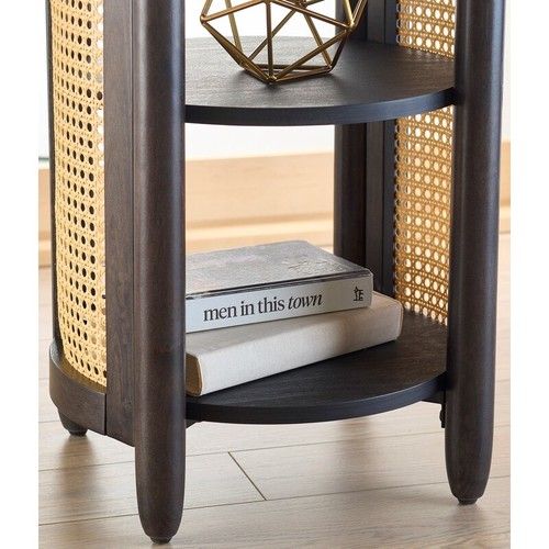 Springwood Caning Side Table Round Open Storage Rattan Accents Indoor Home Decor - Picture 7 of 10