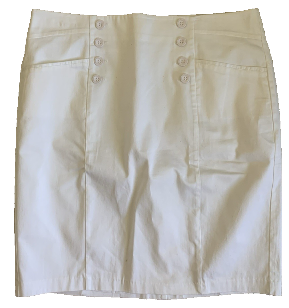 Dressbarn Womens White Button-Front Skirt Size 16 with Pockets and Back Zip Lining