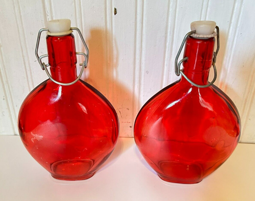 Vintage Round Ruby Red Lollipop Bottles Wire Bail Stopper Closures - Picture 2 of 11