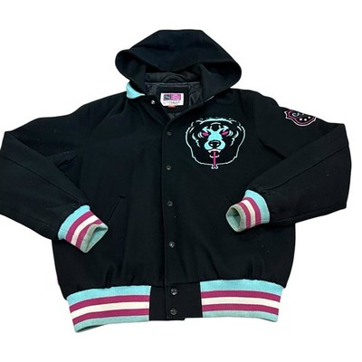 Mishka NYC Death Adders Bear Bomber Jacket Hooded Medium Wool Blend