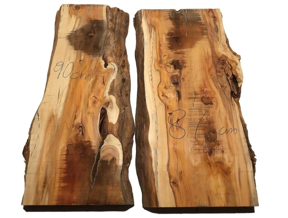 1x Eibe Holz Eibenholz rustikal 90x34-41cm x 74-75mm #90 - Bild 2 von 4