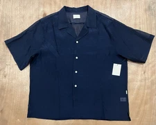 Aime Leon Dore Mens 2XL Silk Lightweight Button Up Shirt Sleeve Shirt Navy Blue