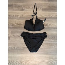 Victoria's Secret Black Ruffle Halter Bikini Set 34DDD Top Swim Bottom Medium