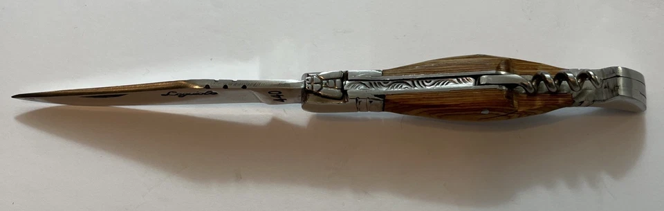 Cuchillo de pesca al aire libre vintage Laguiole de bolsillo de acero para caza camping con sacacorchos Foto 4 de 4