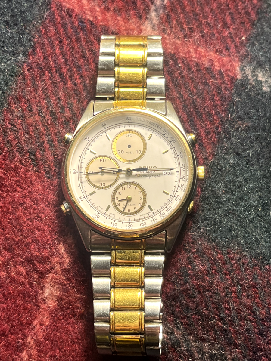 SEIKO Quartz Chronograph Two-Tone Men's Watch With Box 7T32-7A49