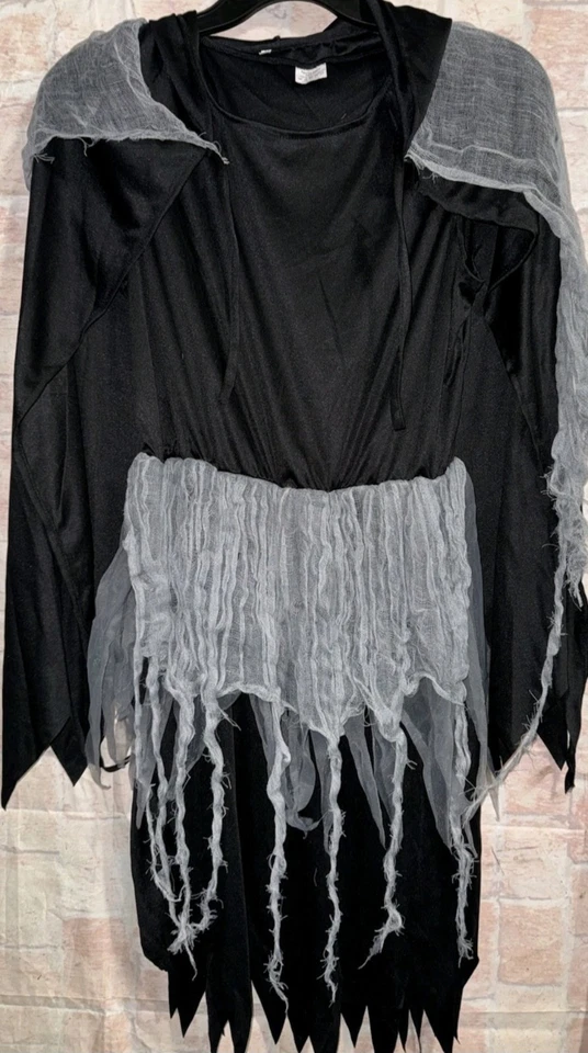 Disfraz de Halloween Parca Niña Esqueleto Fantasma Niño Oscuro Grande 10-12 Capa Foto 4 de 4