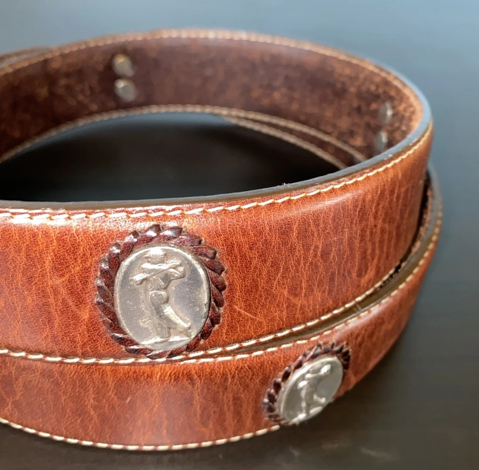 Cinturón de golf ONYX by BRIGHTON de cuero marrón vintage para hombre talla 34 medallón plateado Foto 3 de 4