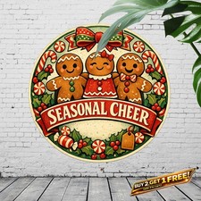 Gingerbread Men Festive Metal Sign Christmas Kitchen Wall Art Decor 8x12