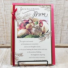 Dayspring Christmas Greeting Card For Mom Red Ribbon Gold Glitter Pine Religious