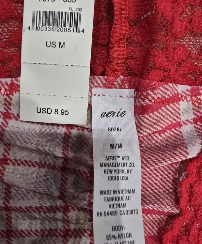 Bragas de bikini Aerie de encaje a cuadros rojas talla M nuevas con etiquetas Foto 2 de 3