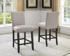 Fabric Counter Height Stools with Nailhead Trim - Set of 2