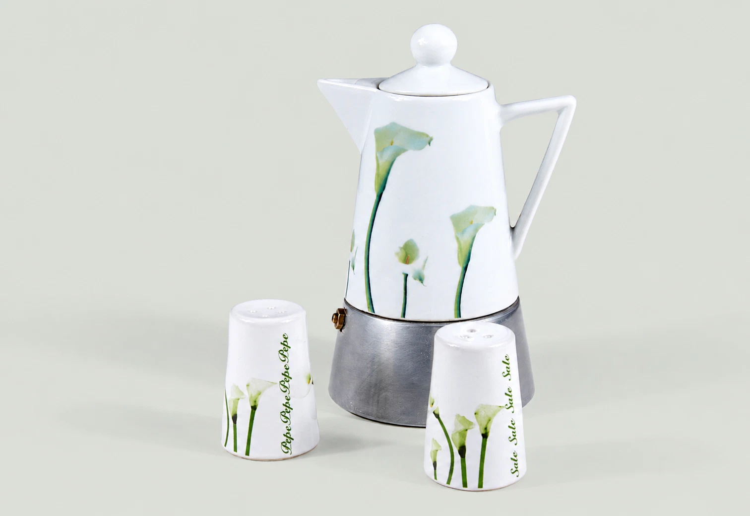 Rare porcelain floral design coffee maker. Free Combined Salt & Pepper