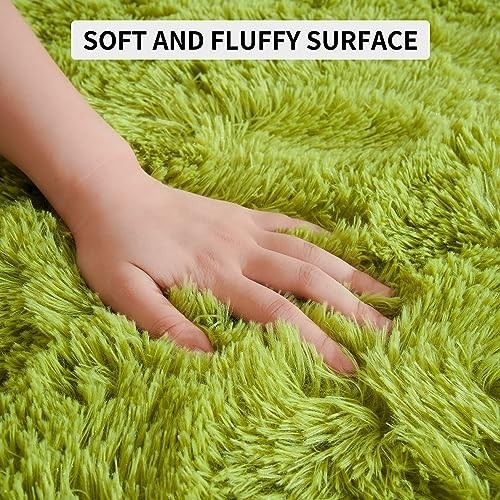 Shag Polyester Rug x9 Green Shag Area Rug Plush Polyester Non-Slip Living Room Bedroom ...