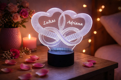 3D LED Nachtlampe - Valentine 2 Herzen