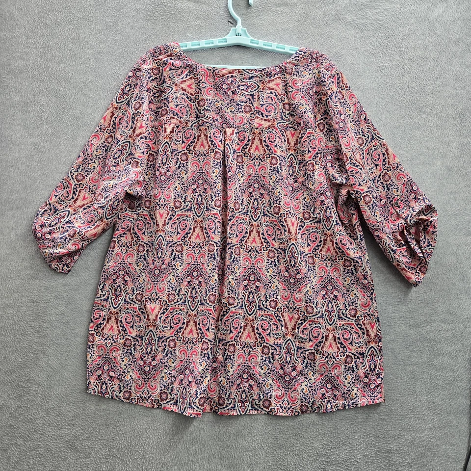Croft & Barrow Women Blouse 2X Pink Paisley V-Neck Pullover - Image 3 of 4