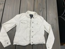 Nine West Women s White Cropped Jean Jacket, Frayed Hem Size S