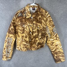 Vintage NAVI Jacket Mens 3XL Gold Anime Graphic Art Denim Bomber Made USA Y2K