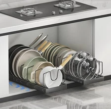 Pots & Pans Organizer Pull Out Kitchen Cabinet Organizer Black - A0145