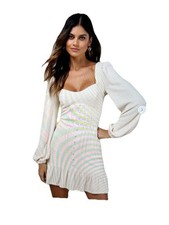 Lulus Coveted Sweetness Cream Pointelle Knit Long Sleeve Mini Dress XL