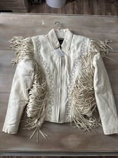 Vintage WESTERN WORLD BY SHAF SUEDE FRINGE MOTO CREAM JACKET SIZE LARGE