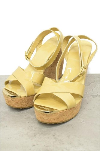Jimmy Choo Wedge Sole Sandals Open Toe Enamel Beige Size 40 US About10 Women - Picture 2 of 10