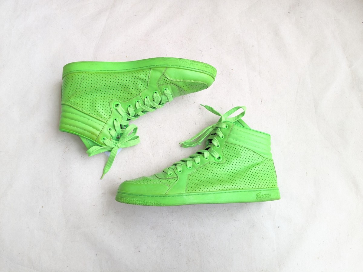 Gucci High Top Sneakers Green Men US 10 Leather Shoes Perforated