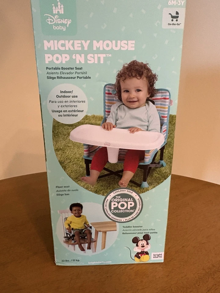 Disney Bebés Pop N Sit Asiento Elevador Portátil con Bandeja Mickey Mouse NUEVO Caja Sellada Foto 2 de 4