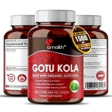Organic Gotu Kola Powder Centella Asiatica 1500mg Capsules - Memory 120 Count