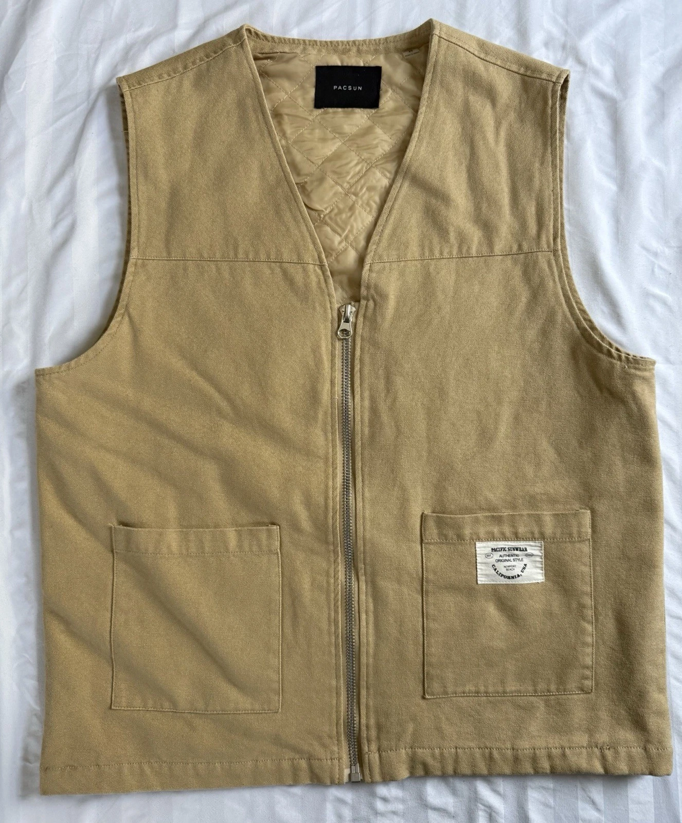 Pacsun Men's Utility Canvas Size Medium Zip Up Vest Tan Outdoors NWOT