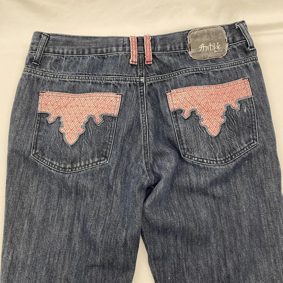 Antik Denim Jeans Mens 36x32 Blue Straight Leg Patchwork Pockets Y2K Style - Image 3 of 4