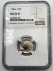 1946-P Roosevelt Silver Dime 10C NGC MS66 FT Full Torch US 90% Coin Toned  BM1