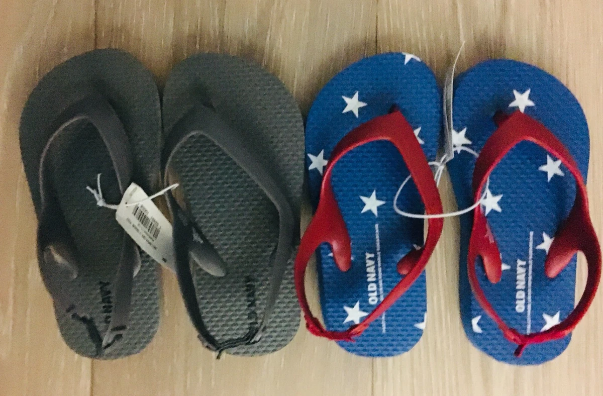 2 pr Old Navy Kids Flip Flops SIZE 8 Unisex GREY Red White Stars