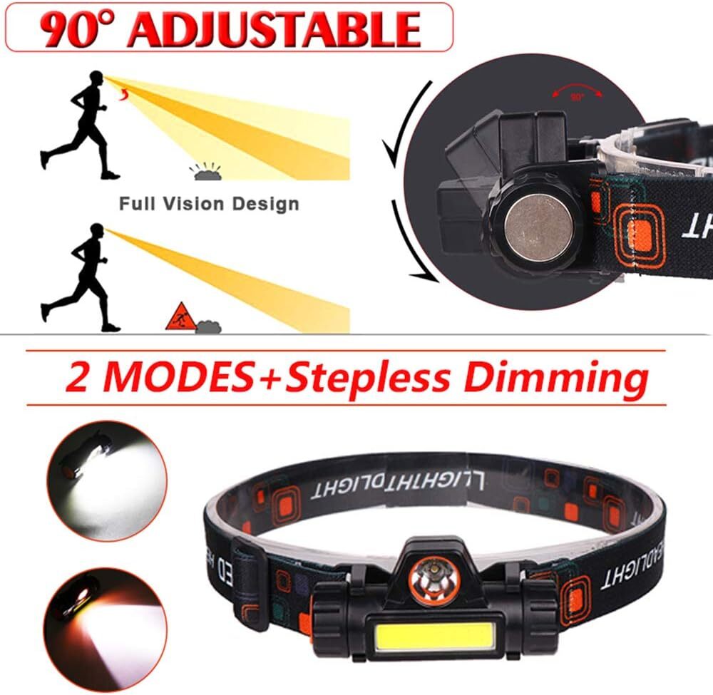 2 Pack Rechargeable Forehead Head Light Night Walking Construction