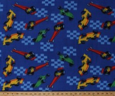 Fleece Racecars Dragsters Drag Racing Race Cars Blue Fleece Fabric Print A327.15