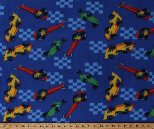 Fleece Racecars Dragsters Drag Racing Race Cars Blue Fleece Fabric Print A327.15 - 第 1/1 張圖片