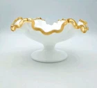 VTG Fenton Gold Crest Crimped Ruffled Rim Compote Candy Dish - Very Nice