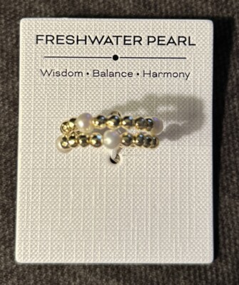 Freshwater Pearl & Gold Tone Beaded Band Ring~Double Going To Single In Back~New