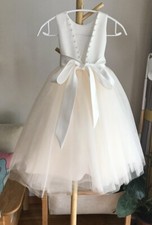 Flower girl dress, White and Champagne Tulle and Pearl V-Back, Toddler