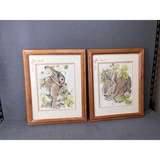 Vintage Bunny Prints Set of 2 Framed Wall Art, Coquette Bow, Nursery Decor