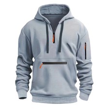 Retro Men Sweatshirt Work Half Zip Up Jumper Hoodie Hooded Jacket Coat