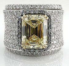 Lemon Yellow Emerald Cut 14.22ct Citrine Band With Fully CZ Pave Setting Ring