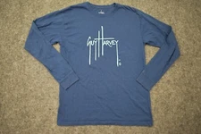 Guy Harvey Shirt Medium Blue Spell Out Logo Cotton Long Sleeve Fishing Mens