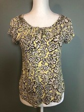 Sonoma Womens Shirt Top Size S Yellow Beige Elastic Keyhole Tie Scoop Neck