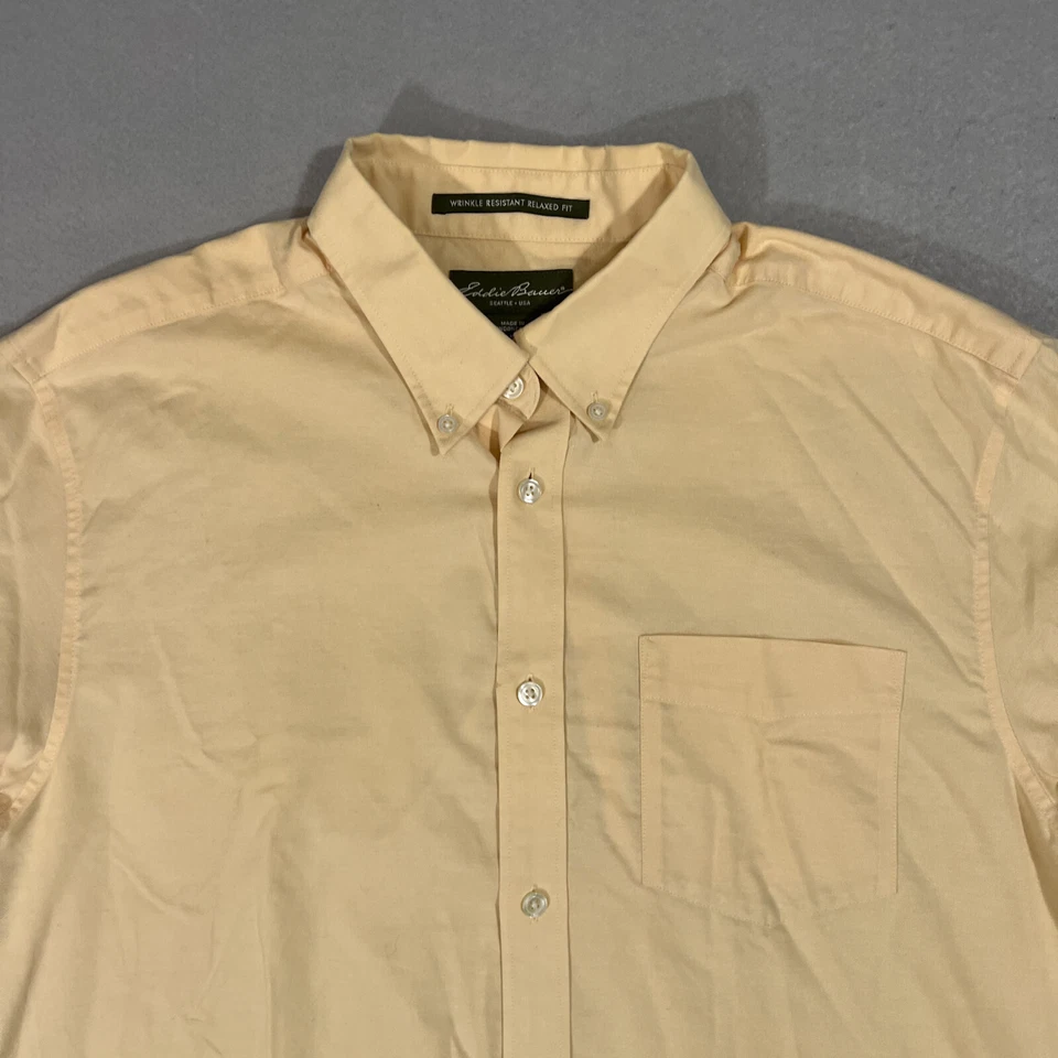 Camisa de vestir Eddie Bauer calce relajado resistente a las arrugas para hombre M manga larga amarilla Foto 4 de 4