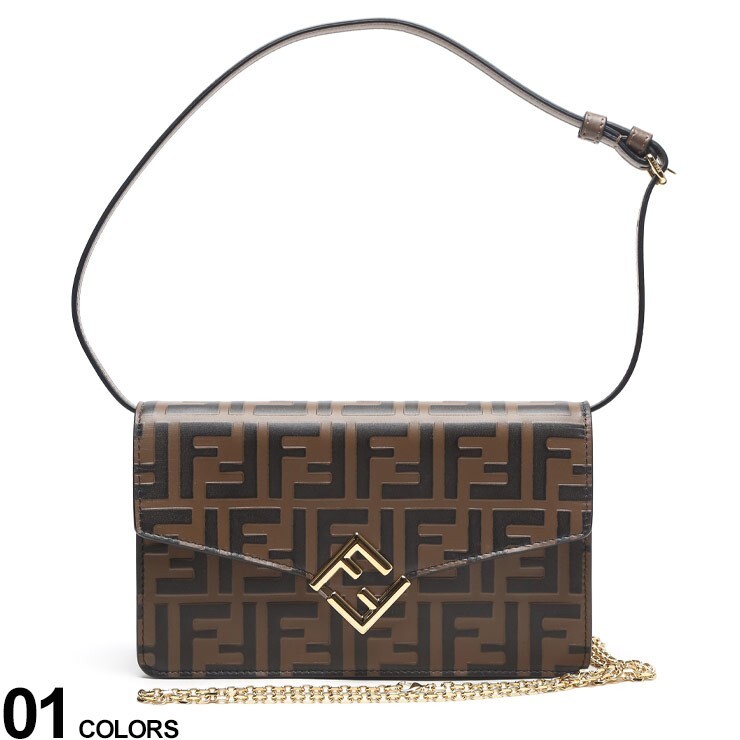 Fendi 2way Chain Shoulder Bag Brown FF Diamond Zucca 8M0488 f