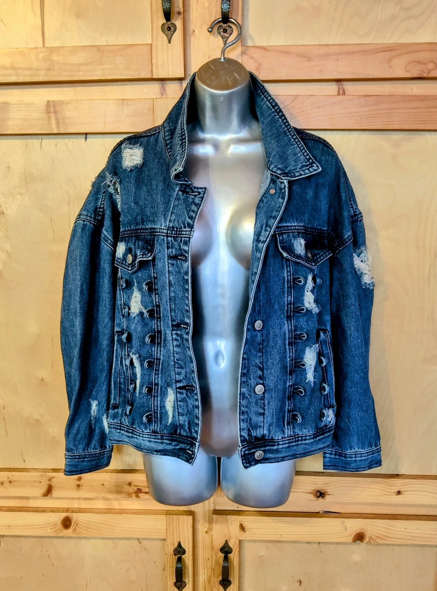 Distressed jean hot sale jacket womens
