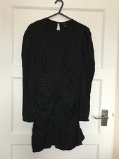 Black Textured Stripe Long Sleeve Ruched Bodycon Dress UK Size 8
